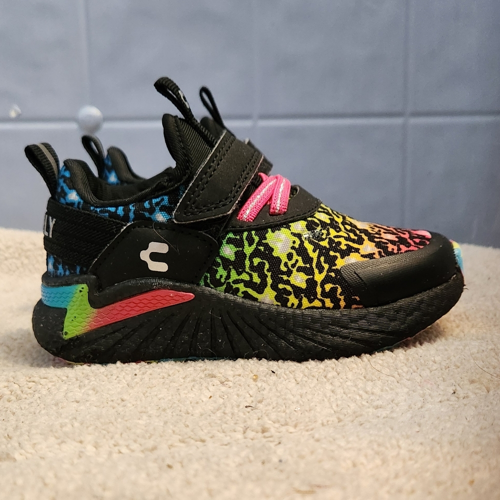 Charly Black & Color Print Velcro Girls Sneaker Size 9